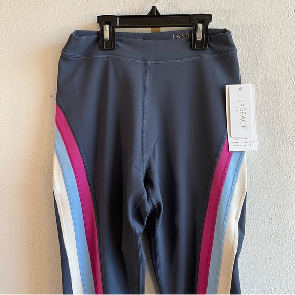 L*Space Leggings Chasing Rainbows Slate Grey Color w/ Pink Blue White Sz L NWT - Picture 6 of 16